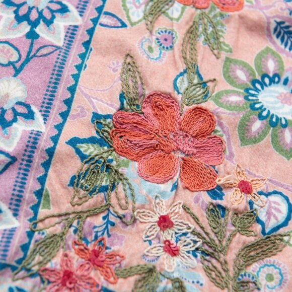 Sundance Long Sleeve Tee Floral Print Top Embroidered Shirt Pink Blue Size Small - Picture 3 of 6